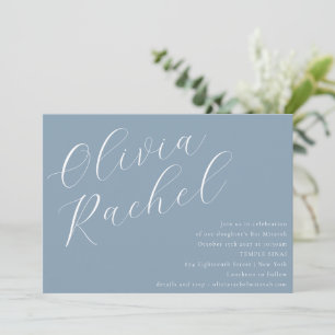Elegant Dusty Blue Script Namn Minimal Bat mitzvah Inbjudningar