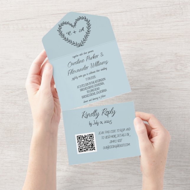 Elegant Dusty Blue Script Unik OSA QR-kod (Avrivbar del)