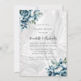 Elegant Dusty Blue Silver Bouquet Par Shower Inbjudningar
