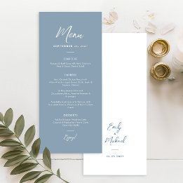 Elegant Dusty Blue Simple Calligraphy Wedding  Meny