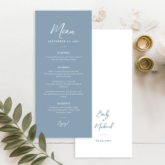 Elegant Dusty Blue Simple Calligraphy Wedding  Meny
