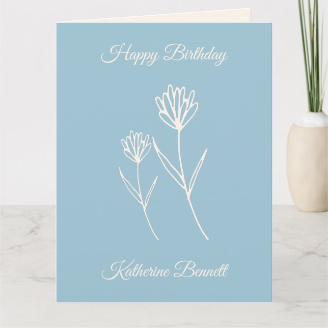 Elegant Dusty Blue Simple Flower Birthday Kort (Framsida)