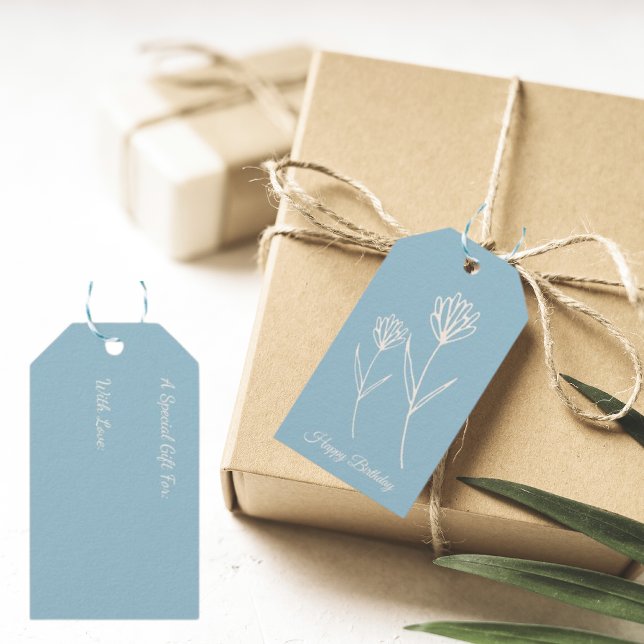 Elegant Dusty Blue Simple Flower  Presentetikett (Skapare uppladdad)