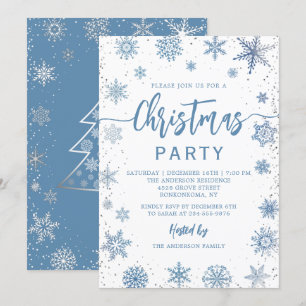Elegant Dusty Blue Snöflingor jul Party Inbjudningar