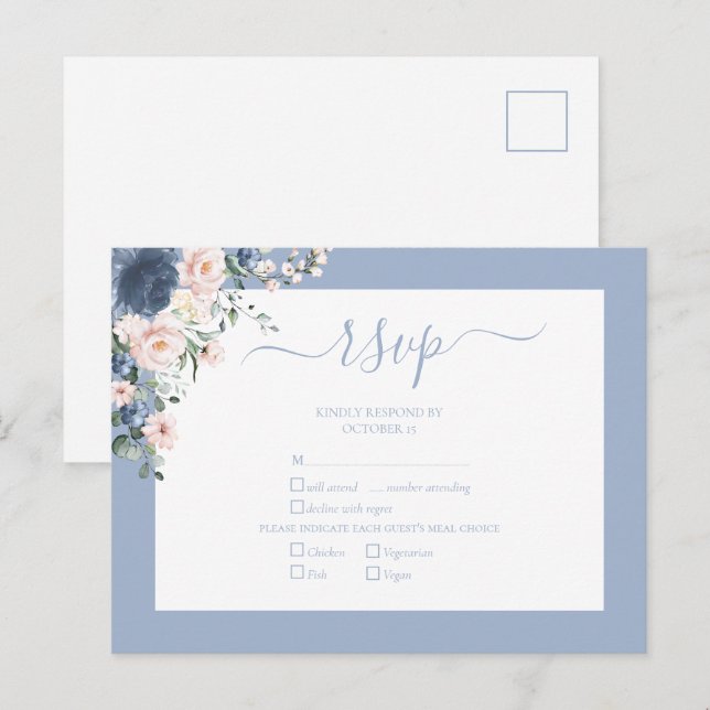 Elegant Dusty Blue  Snöre Script OSA Inbjudan Vykort (Fram/baksida)
