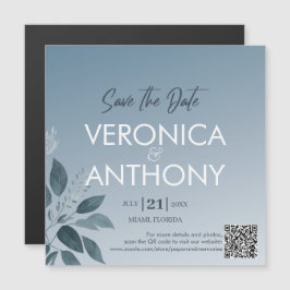 Elegant Dusty Blue Spara datum QR-kod Bröllop Magnetisk Inbjudningskort