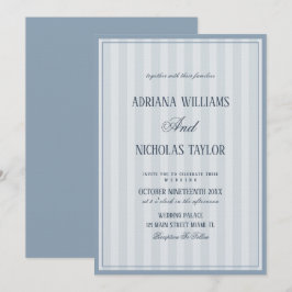 Elegant Dusty Blue Striped Wedding Inbjudningar