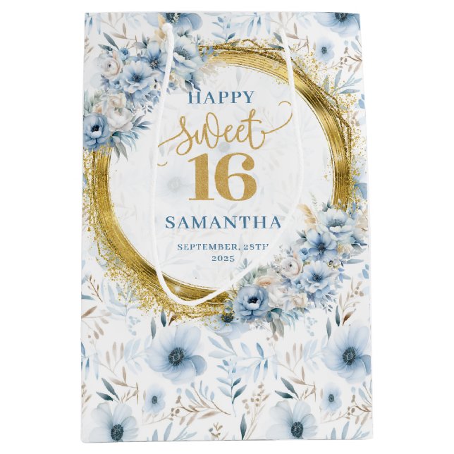 Elegant Dusty Blue Sweet sixteen Glitter Bag Guld (Framsidan)