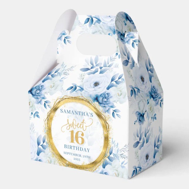 Elegant Dusty Blue Sweet sixteen Guld Glitter box Presentaskar (Elegant Dusty Blue Sweet Sixteen Gold Glitter Box)