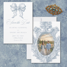 Elegant Dusty Blue Toile French Manor Photo Spara Datumet