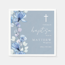 Elegant Dusty Blue Transparent Blommigt Baptism Pappersservett