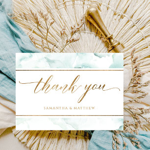 Elegant Dusty Blue, Turquise och Grönt Watercolor Tack Kort