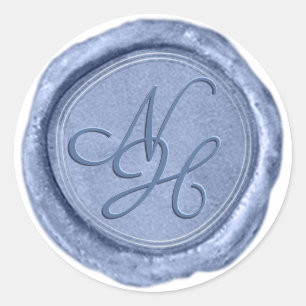Elegant Dusty Blue Vax Seal Monogram Sticker Runt Klistermärke