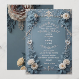 Elegant Dusty Blue Vintage Blommigt Bröllop inbjua Inbjudningar