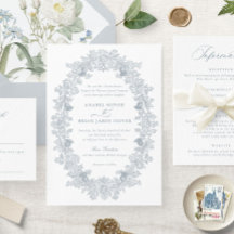 Elegant Dusty Blue Vintage Blommigt Utandning Bröl