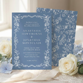 Elegant Dusty Blue Vintage Floral Wedding Inbjudningar