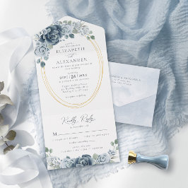 Elegant Dusty Blue Watercolor Blommigt Bröllop