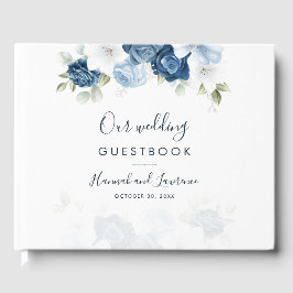 Elegant Dusty Blue Watercolor Blommigt Bröllop Gästböcker