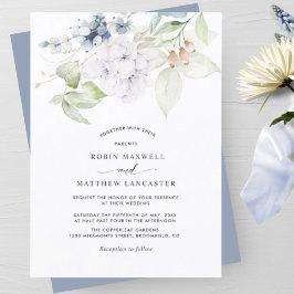 Elegant Dusty Blue Watercolor Blommigt Bröllop Inbjudningar
