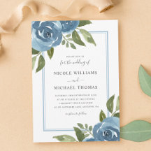 Elegant Dusty Blue Watercolor Blommigt Bröllop