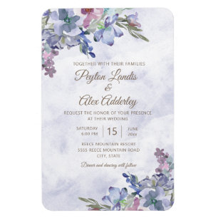 Elegant Dusty Blue Watercolor Blommigt Bröllop Magnet