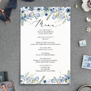 Elegant Dusty Blue Watercolor Blommigt Bröllop Men