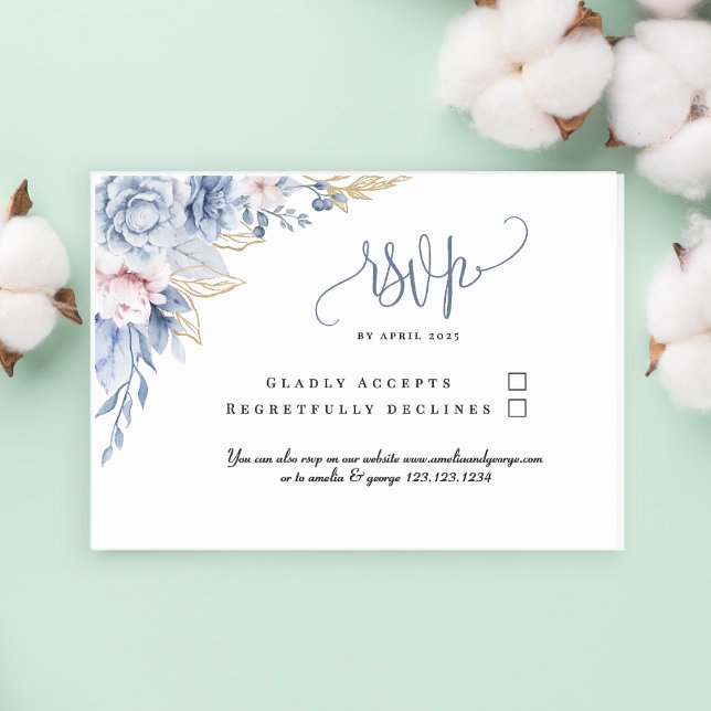 Elegant Dusty Blue Watercolor Blommigt Bröllop OSA (Skapare uppladdad)