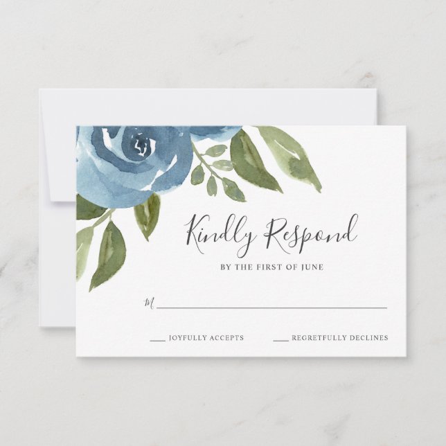 Elegant Dusty Blue Watercolor Blommigt Bröllop OSA Kort (Framsida)