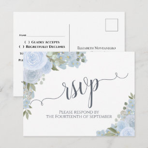 Elegant Dusty Blue Watercolor Blommigt Bröllop OSA Vykort