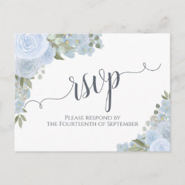 Elegant Dusty Blue Watercolor Blommigt Bröllop OSA Vykort