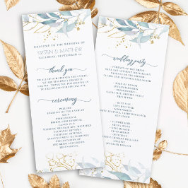 Elegant Dusty Blue Watercolor Blommigt Guld Bröllo