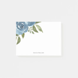 Elegant Dusty Blue Watercolor Blommigt Personlig Post-it Block
