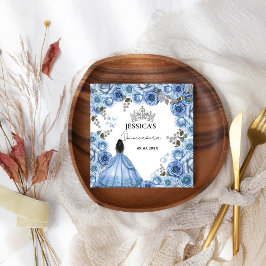 Elegant Dusty Blue Watercolor Blommigt Quinceañera Pappersservett