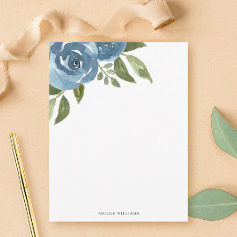 Elegant Dusty Blue Watercolor Blommigt Stationery Anteckningskort