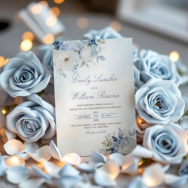 Elegant Dusty Blue Watercolor Boho Blommigt Bröllo Inbjudningar (Skapare uppladdad)