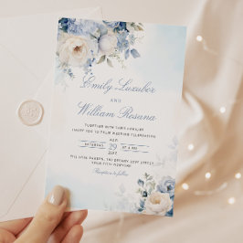 Elegant Dusty Blue Watercolor Boho Blommigt Bröllo Inbjudningar