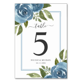 Elegant Dusty Blue Watercolor Bröllop Bordsnummer