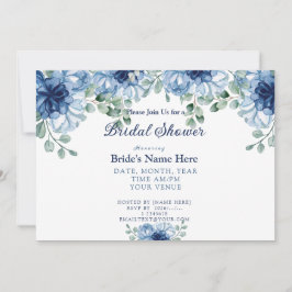 Elegant Dusty Blue Watercolor Floral Bridal Shower Inbjudningar