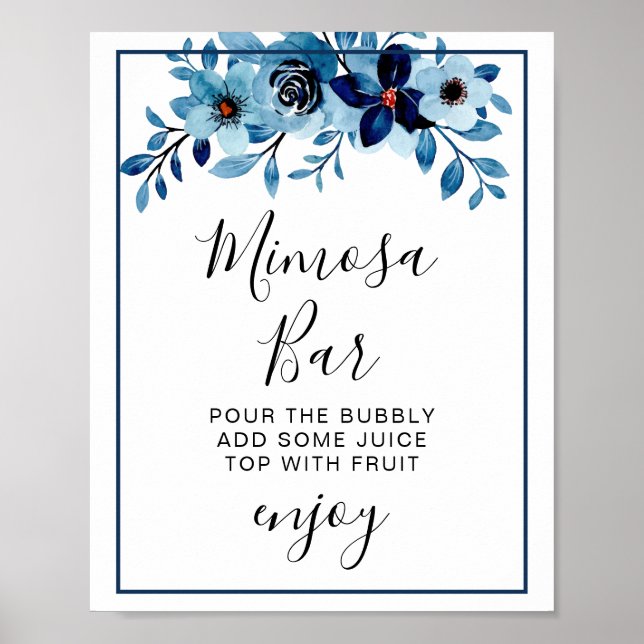 elegant dusty Blue watercolor flower bouquet Poster (Framsidan)