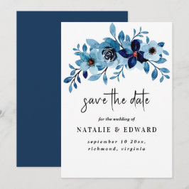 elegant dusty Blue watercolor flower bouquet Spara Datumet