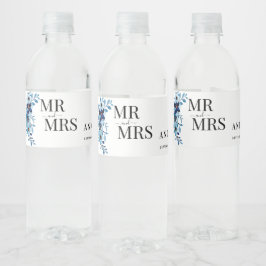 elegant dusty Blue watercolor flower bouquet Vattenflaskor Etikett