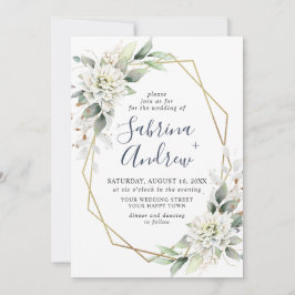 Elegant Dusty Blue Watercolor Greenery Bröllop Inbjudningar