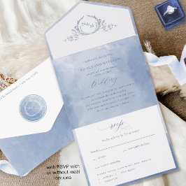 Elegant Dusty Blue Watercolor Monogram Bröllop all