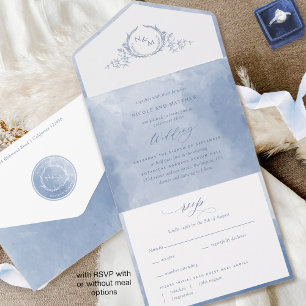 Elegant Dusty Blue Watercolor Monogram Bröllop all