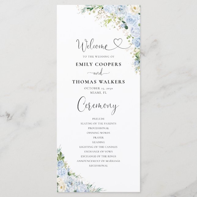 Elegant Dusty Blue Wedding Program (Framsida)
