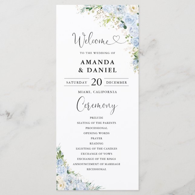 Elegant Dusty Blue Wedding Program (Framsida)