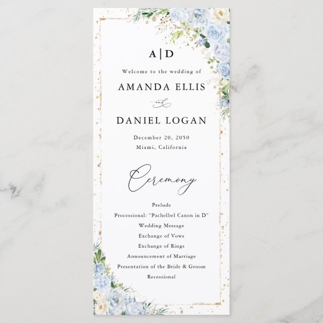 Elegant Dusty Blue Wedding Program (Framsida)
