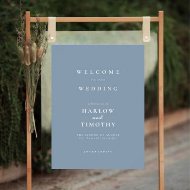 Elegant Dusty Blue Welcome Bröllop Poster (Elegant Dusty Blue Welcome Wedding sign Poster)