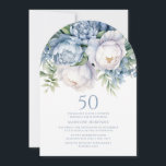 Elegant Dusty Blue White Blommigt 50:e födelsedaga Inbjudningar<br><div class="desc">Elegant dammig, blå och vit blommigt Kvinnors 50: e födelsedagsfestens bågformade inbjudan. Inbjudan kan köpas med utskrift eller som en digital inbjudan till med familj och vänner på social-media eller via e-post. Kontakta mig om du behöver hjälp med dina anpassningar eller om du vill be om ytterligare matchning eller samordning...</div>
