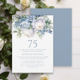 Elegant Dusty Blue White Blommigt 75:e Birthday Inbjudningar